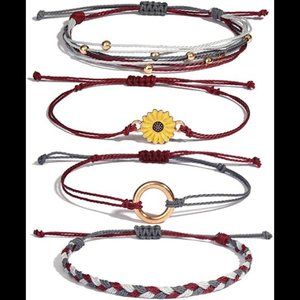 Maroon Gray White Sunflower String Bracelets
